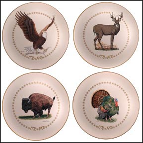 American Bald Eagle, White-Tailed Deer, Bison, Wild Turkey - set of 4 in wooden display