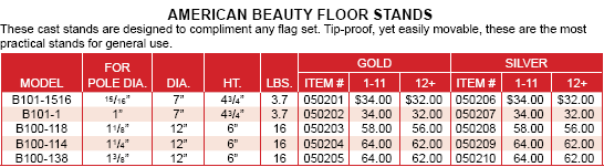 <big>American Beauty Floor Stands</font></big>