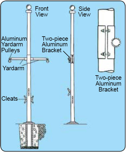 <big>Fiberglass Single Mast Nautical Series with Yardarm 25' - 60'</font>