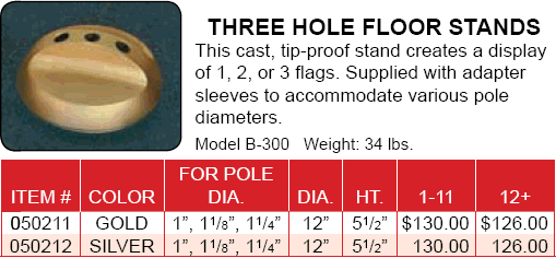 <big>Three Hole Floor Stands</font></big>