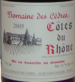 2006  <br>C�tes-du-Rh�ne <br>Domaine des C�dres<br><br><font color=red>One of our earliest picks!