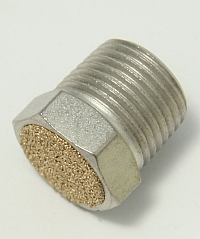 Air, Muffler, 3/8 NPT Thread, 3/4" Overall Length, 11/16" Hex Head Breather Vent Bronze Screen, BV-3